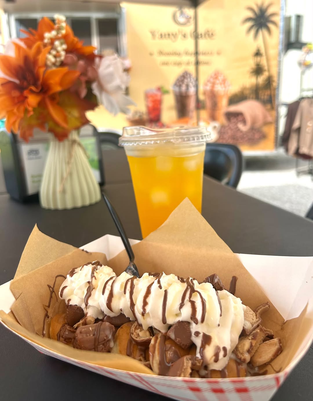 Nutella/Caramel Mini Pancakes made fresh to order.
